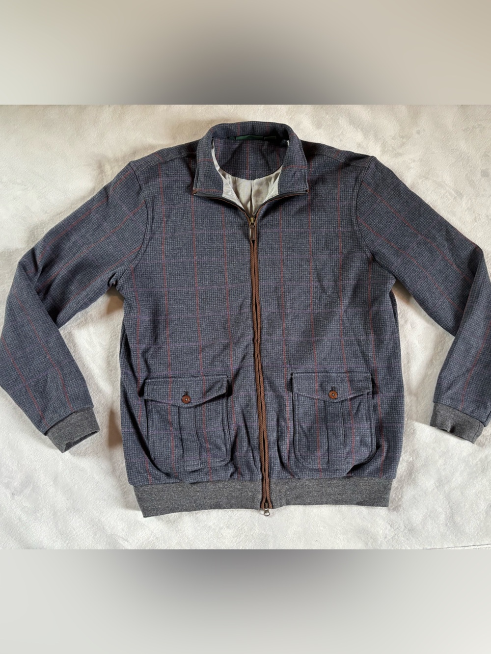 Vintage Bobby Jones Golf Jacket Gray Plaid Zip Preppy Casual Coat M